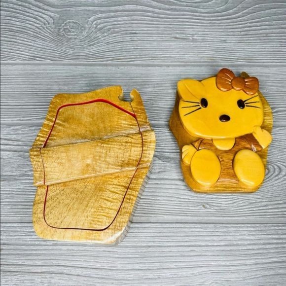 Hand made stained wooden hello kitty puzzle box trinket box jewelry box unique - Picture 4 of 6